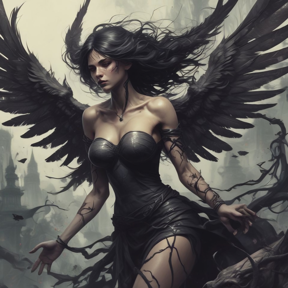 Mystical Black Angel Art Print 8x10